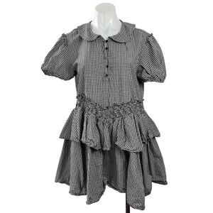 Urban Outfitters Claire Black Gingham Check Short Sleeve Babydoll Mini Dress M
